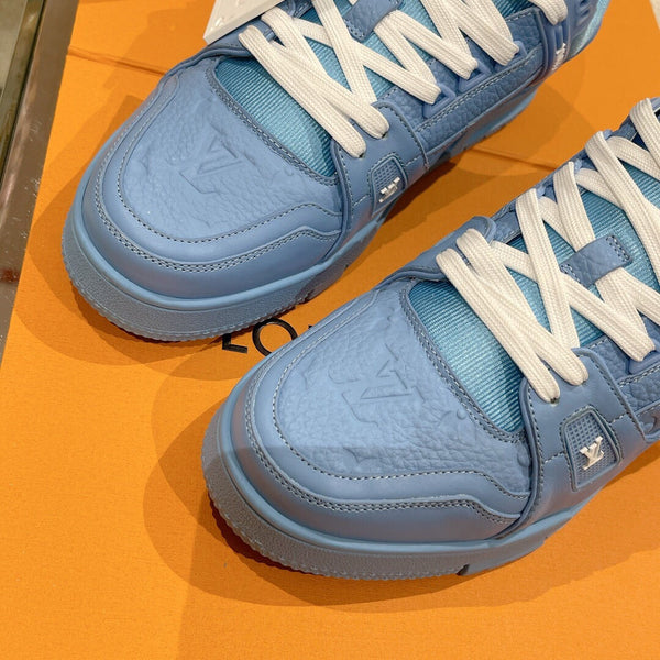 LV 1AHTB0 Trainer Sneaker Blue Monogram-Embossed Leather Lace 626732