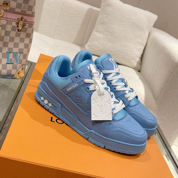 LV 1AHTB0 Trainer Sneaker Blue Monogram-Embossed Leather Lace 626732