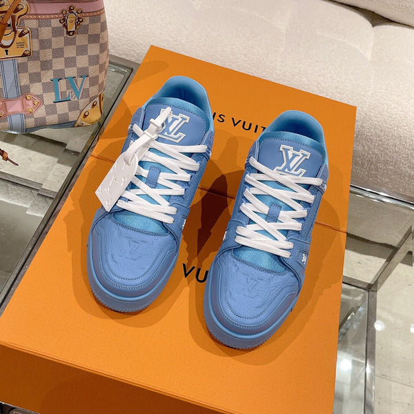 LV 1AHTB0 Trainer Sneaker Blue Monogram-Embossed Leather Lace 626732