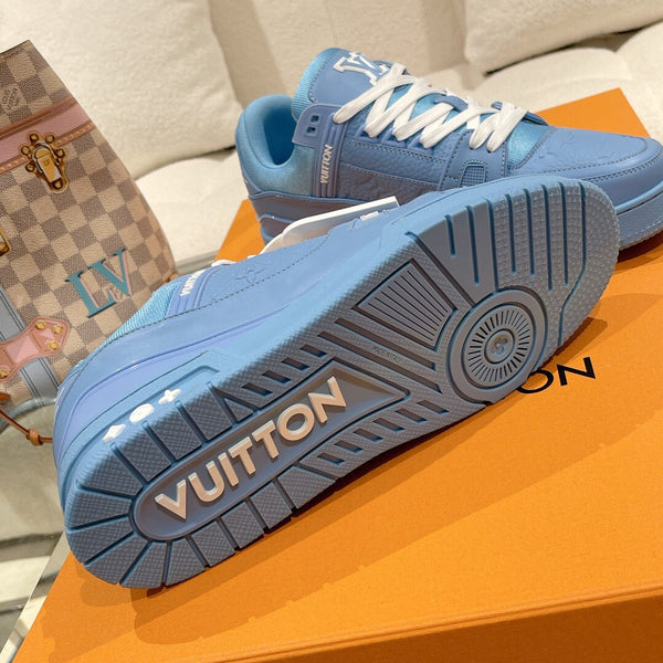 LV 1AHTB0 Trainer Sneaker Blue Monogram-Embossed Leather Lace 626732