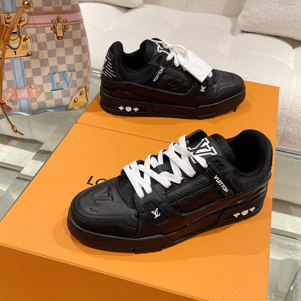 LV 1AHTB0 Trainer Sneaker Black Monogram-Embossed Leather Lace 626731