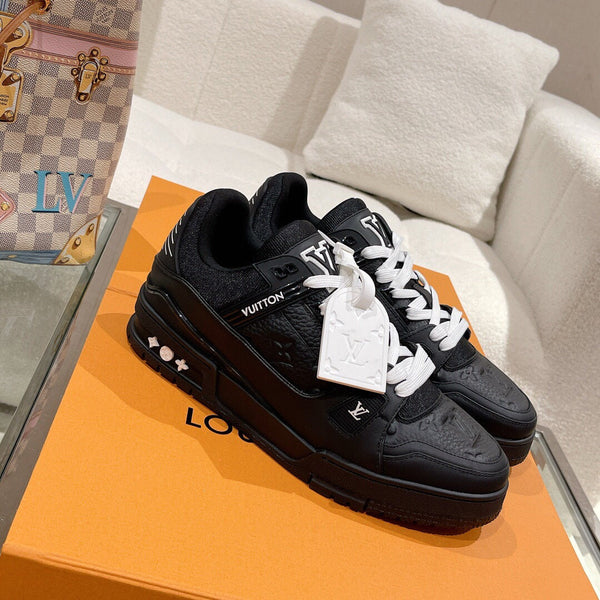LV 1AHTB0 Trainer Sneaker Black Monogram-Embossed Leather Lace 626731