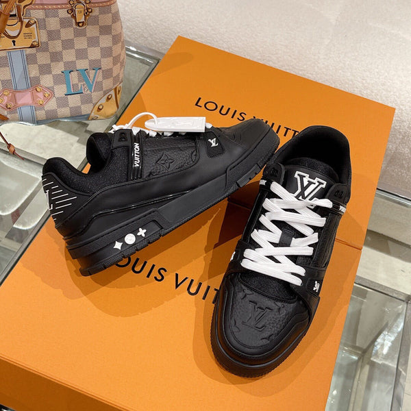 LV 1AHTB0 Trainer Sneaker Black Monogram-Embossed Leather Lace 626731