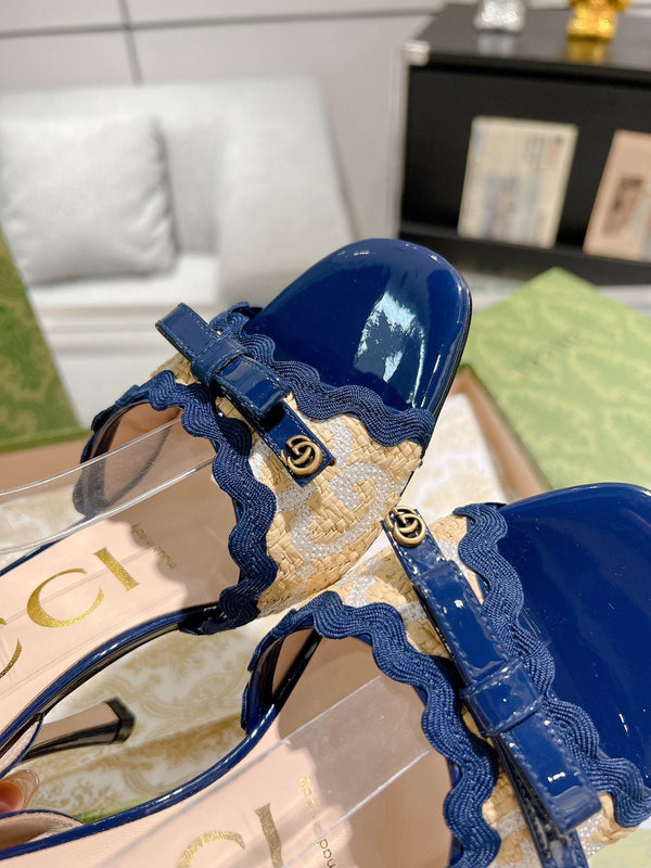 GG HIGH - HEEL SANDAL AZURE FABRIC ATTACH BOW