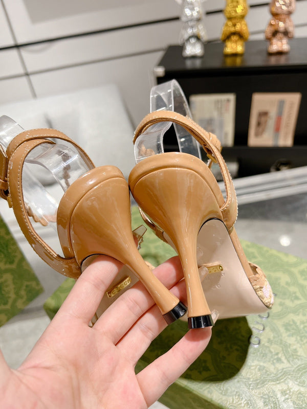 GG HIGH - HEEL SANDAL TAWNY FABRIC ATTACH BOW