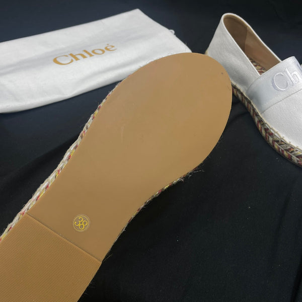 CHLOÉ WOVEN LOAFER IN WHITE DENIM AND COLORFUL RAFFIA