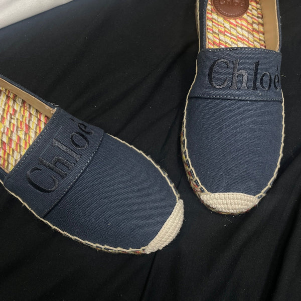 CHLOÉ WOVEN LOAFER IN BLACK DENIM AND COLORFUL RAFFIA