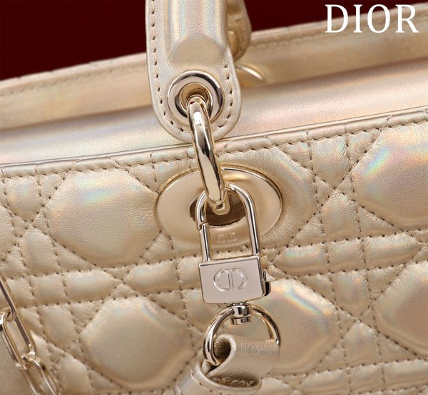 medium lady d-joy 26 beige metalic lambskin