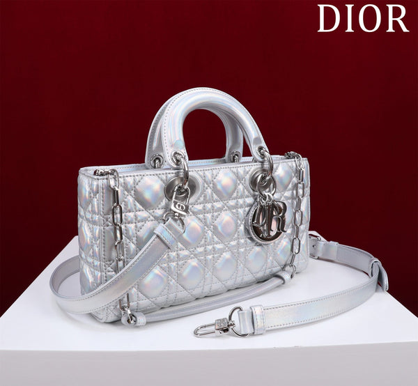 medium lady d-joy 26 silver metalic lambskin