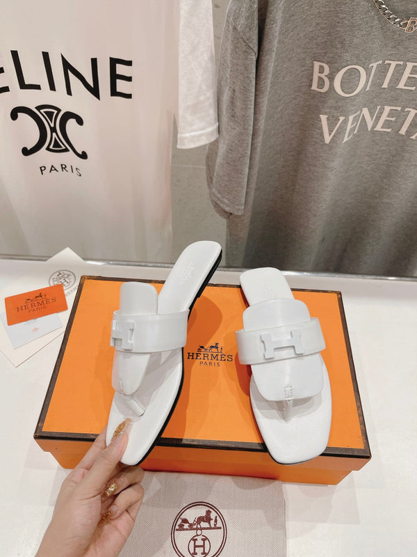 CLASSIC H BUCKLE SANDALS WHITE LAMBSKIN