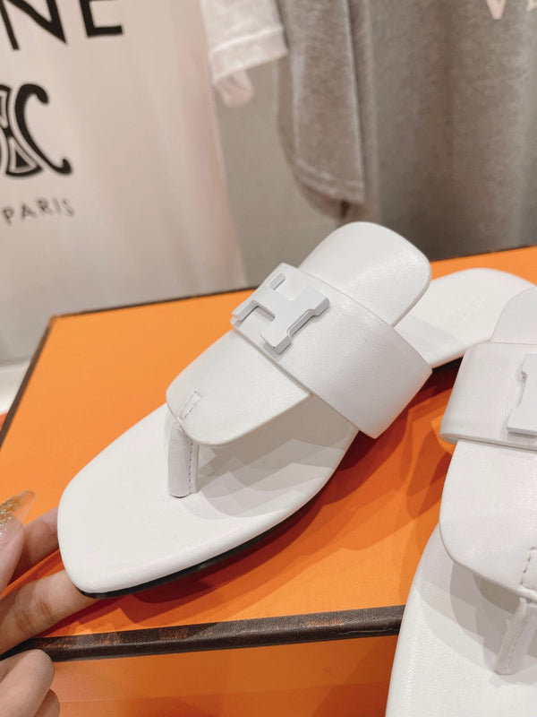 CLASSIC H BUCKLE SANDALS WHITE LAMBSKIN