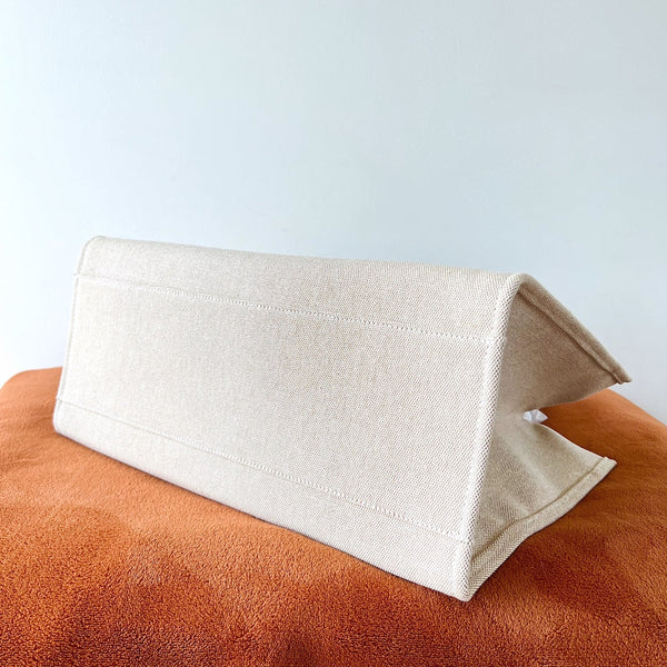 Versace Beige Denim Canvas Tote Bag 40 With Black Cowhide Handle 175561