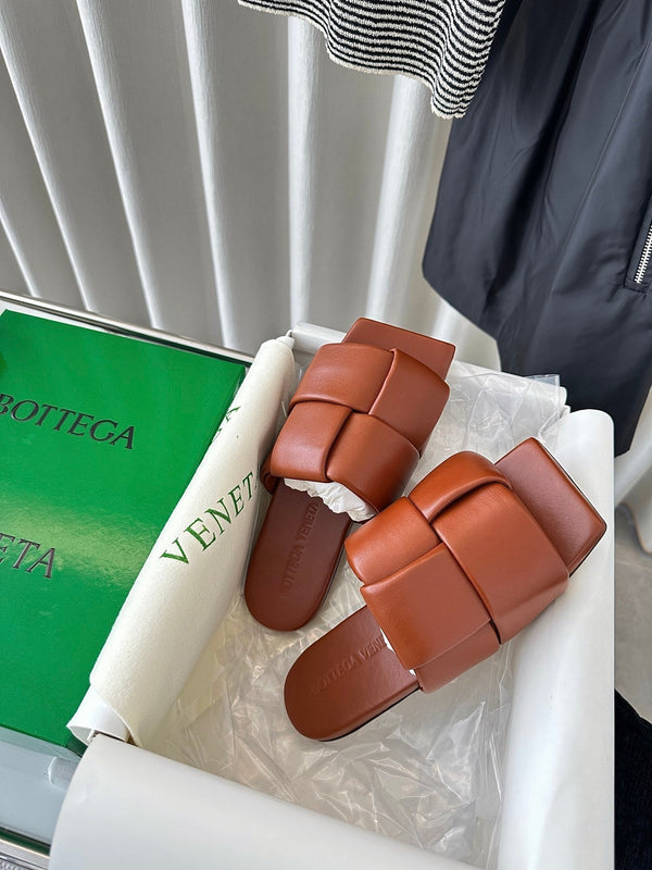 patch mule flat brown lambskin