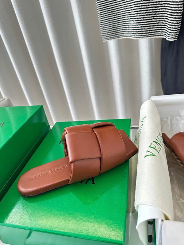 patch mule flat brown lambskin