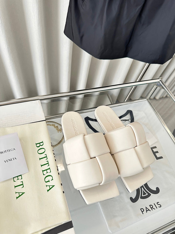 patch mule flat white lambskin