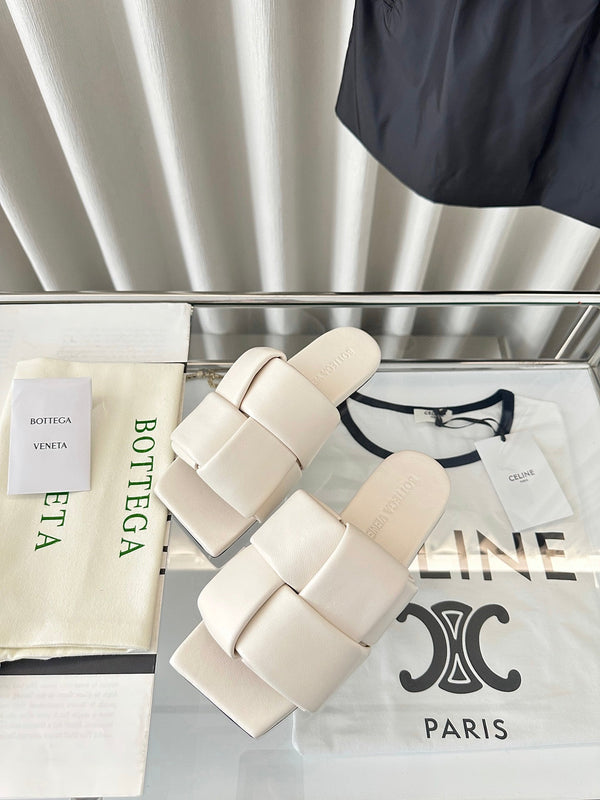 patch mule flat white lambskin