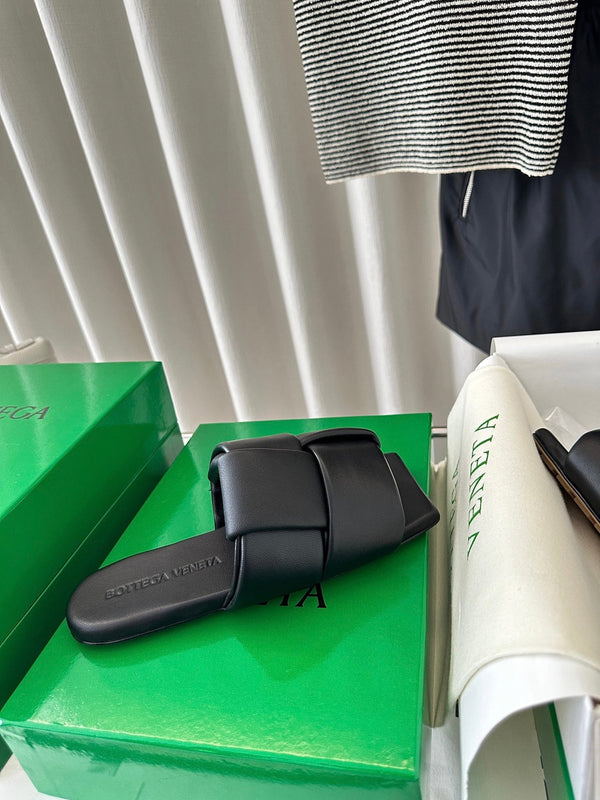 patch mule flat black lambskin