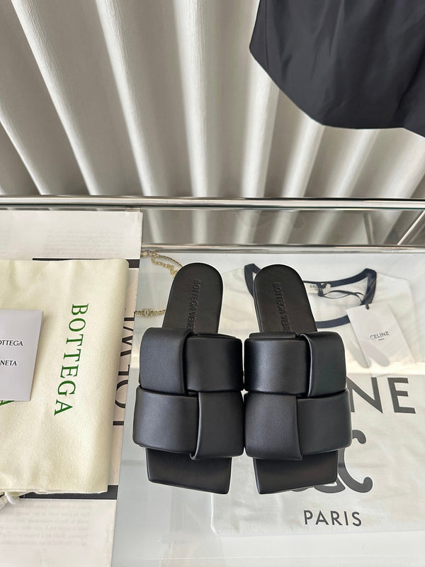 patch mule flat black lambskin