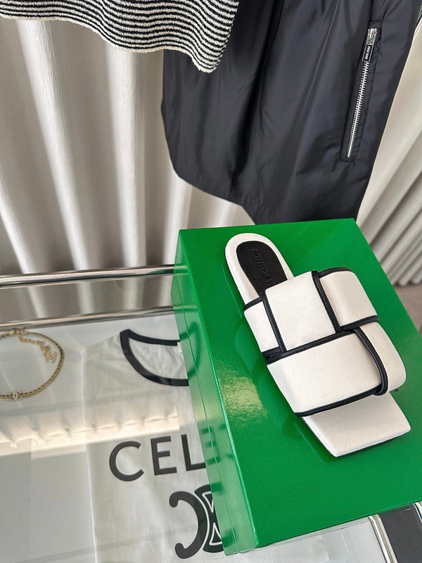 patch mule flat white black cotton lambskin