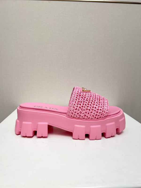 PRA THICK-SOLED CROCHET SANDALS PINK WOVEN FABRIC