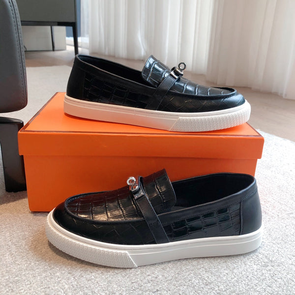 HM GAME SLIP-ON CROCODILE MOTIF SNEAKER BLACK CALFSKIN