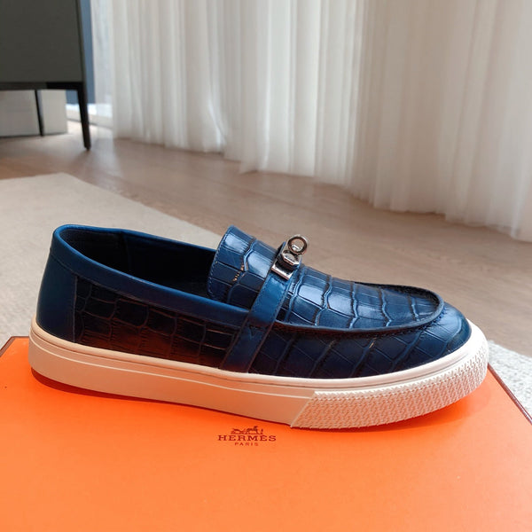 HM GAME SLIP-ON CROCODILE MOTIF SNEAKER NAVY CALFSKIN