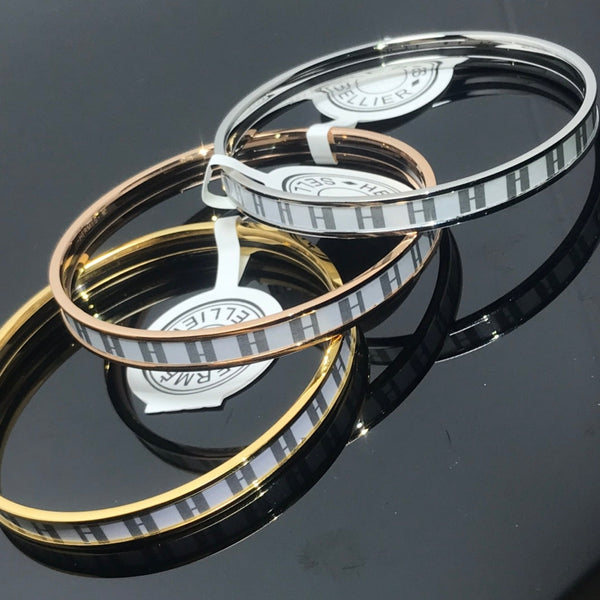H Enamel Bangle White Gray Bracelet