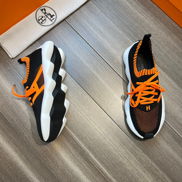 HM FLEX SLIP-ON SNEAKER BLACK AND ORANGE WOVEN FABRIC