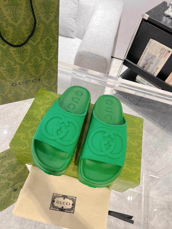 GC 25 Interlocking G 50mm Slide Sandal Green Cowhide 292382