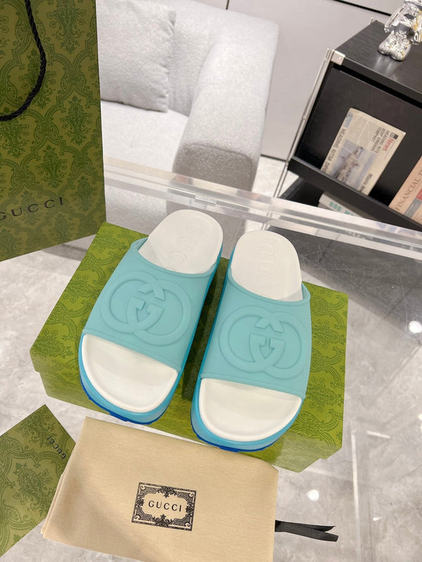 GC 25 Interlocking G 50mm Slide Sandal Sky Blue White Cowhide 292385