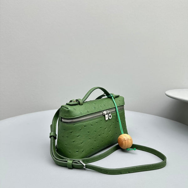 EXTRA POCKET L19 IN JUNGLE GREEN OSTRICH LEATHER