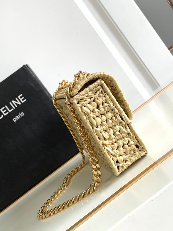 CL Triomphe 20cm Light Beige Raffia Gold Hardware