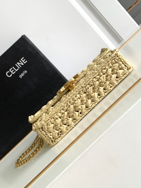 CL Triomphe 20cm Light Beige Raffia Gold Hardware