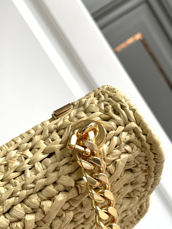 CL Triomphe 20cm Light Beige Raffia Gold Hardware