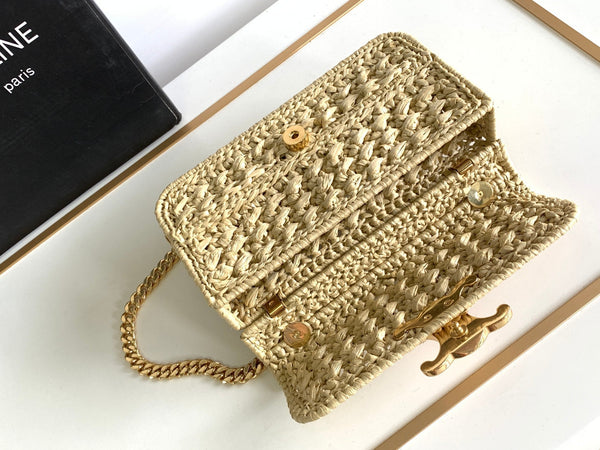 CL Triomphe 20cm Light Beige Raffia Gold Hardware