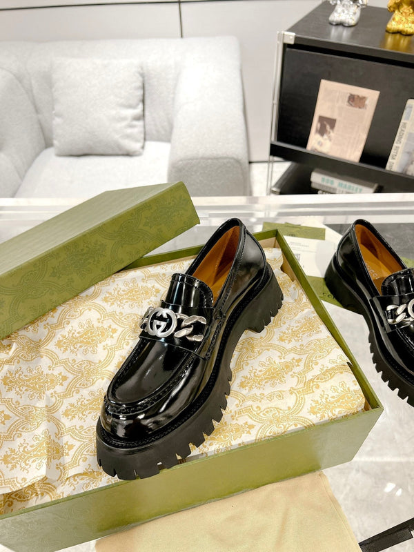 GG LOAFER WITH GG CHAINS GLOSSY BLACK CALFSKIN
