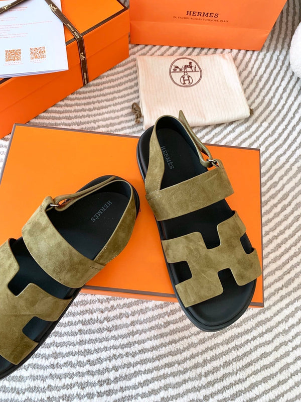 HM Genius Sandal Moss Green Brown Suede 963540