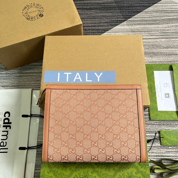 BORSA OPHIDIA GG 27 IN TELA ROSA CHIARO E PELLE DI VITELLO