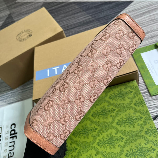 BORSA OPHIDIA GG 27 IN TELA ROSA CHIARO E PELLE DI VITELLO