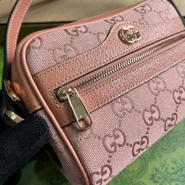 BORSA OPHIDIA GG MINI 17 IN TELA ROSA CHIARO E PELLE DI VITELLO