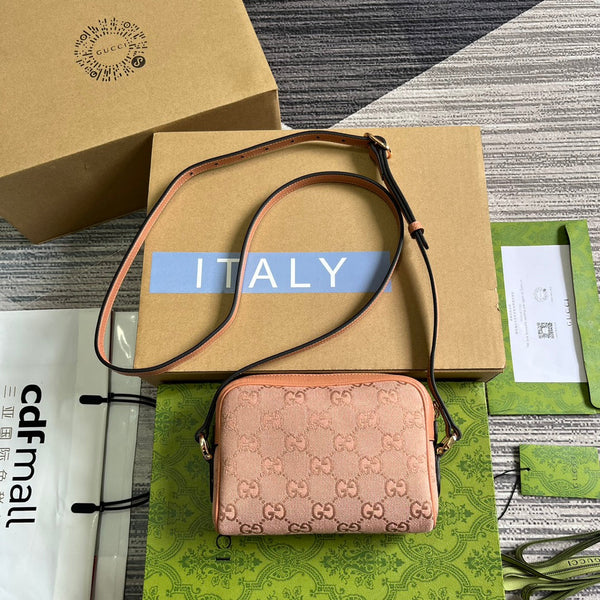 BORSA OPHIDIA GG MINI 17 IN TELA ROSA CHIARO E PELLE DI VITELLO