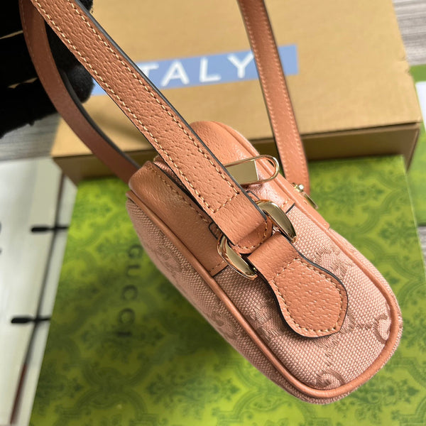 BORSA OPHIDIA GG MINI 17 IN TELA ROSA CHIARO E PELLE DI VITELLO