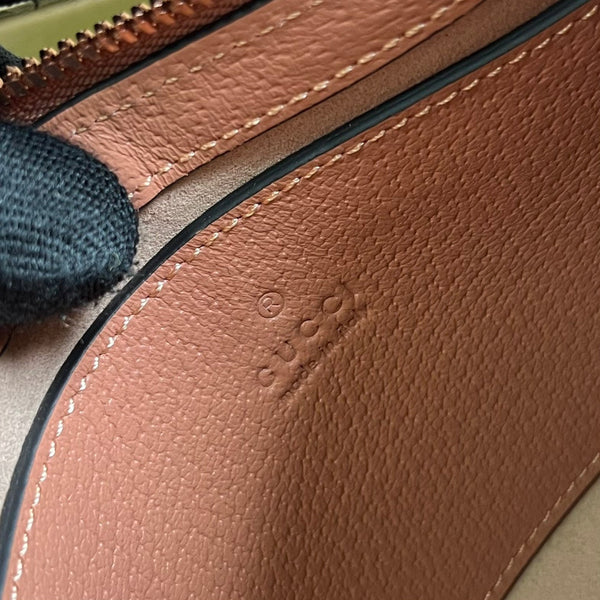 BORSA A MANO OPHIDIA GG SMALL 25 IN TELA ROSA CHIARO E PELLE DI VITELLO