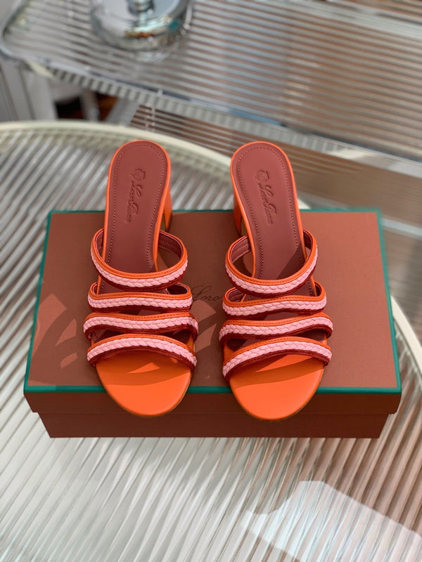 High Hee 60 Sprightly Charms Mule Sandal Orange Pink Maroon Calfskin