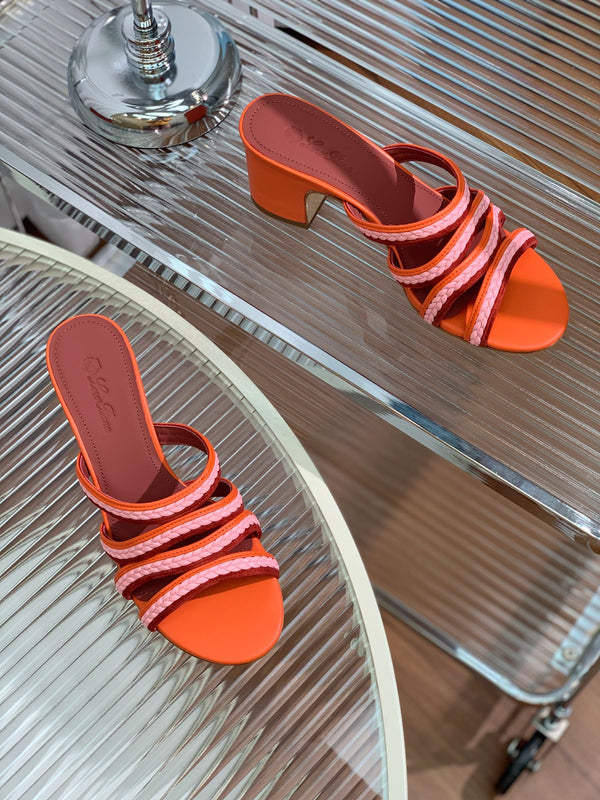 High Hee 60 Sprightly Charms Mule Sandal Orange Pink Maroon Calfskin