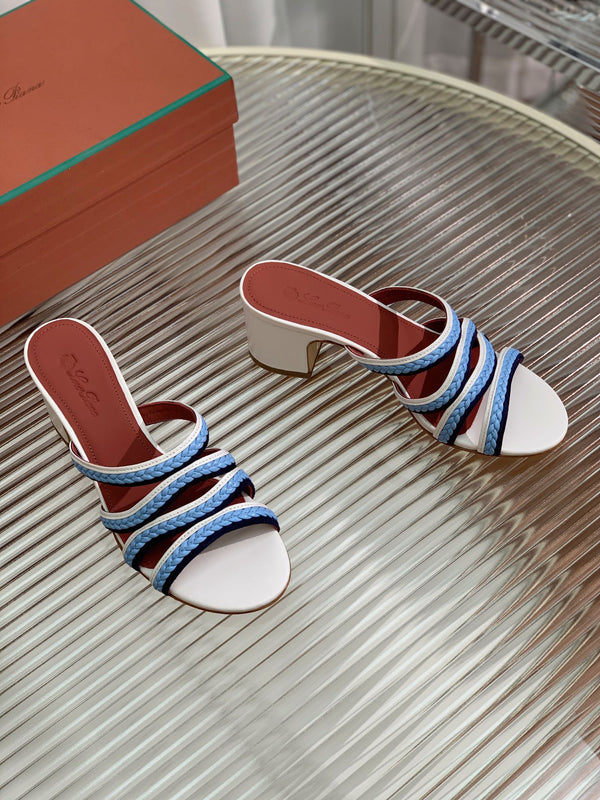 High Hee 60 Sprightly Charms Mule Sandal White Cloud Blue Navy Calfskin