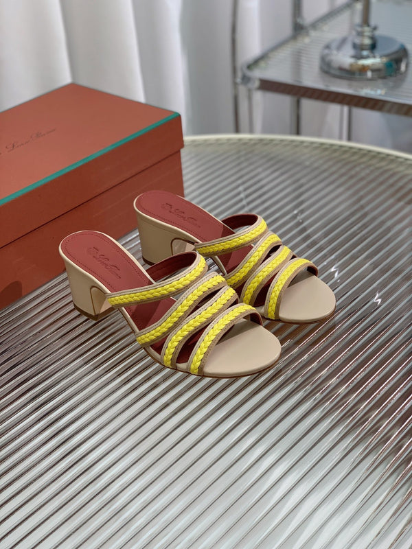 High Hee 60 Sprightly Charms Mule Sandal Beige Yellow Brown Calfskin