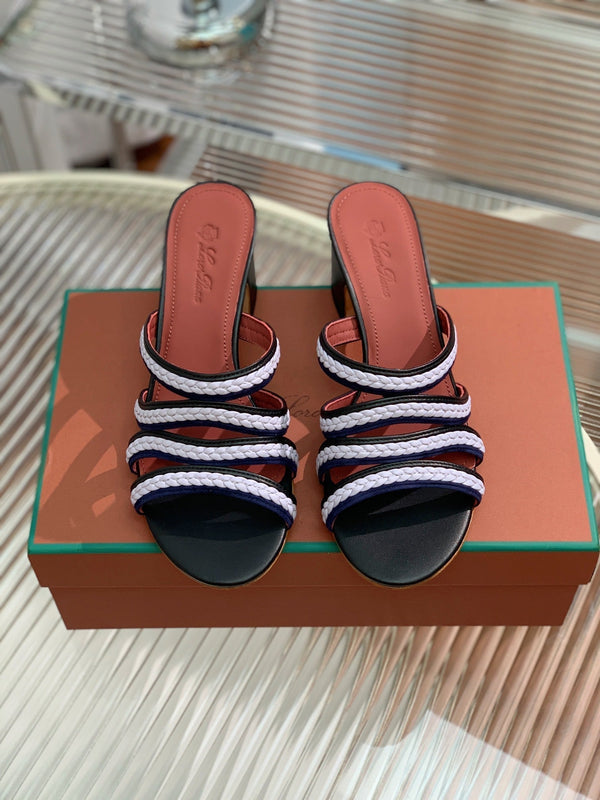 High Hee 60 Sprightly Charms Mule Sandal Black Purple Navy Calfskin