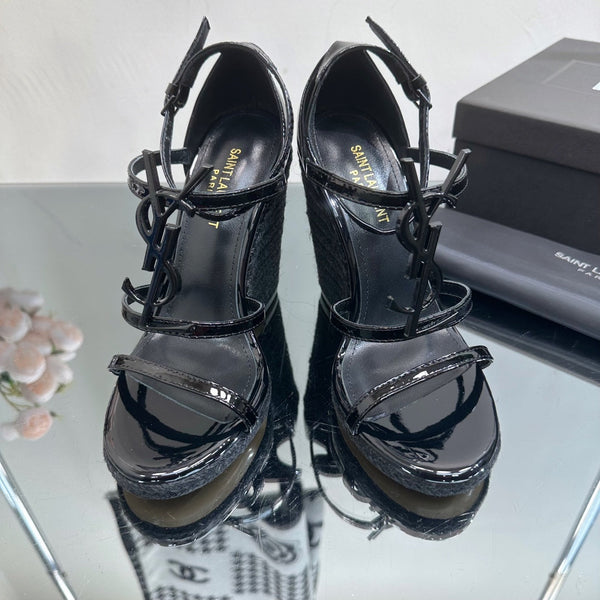 SL CASSANDRA WEDGE ESPADRILLES BLACK POLISHED CALFSKIN