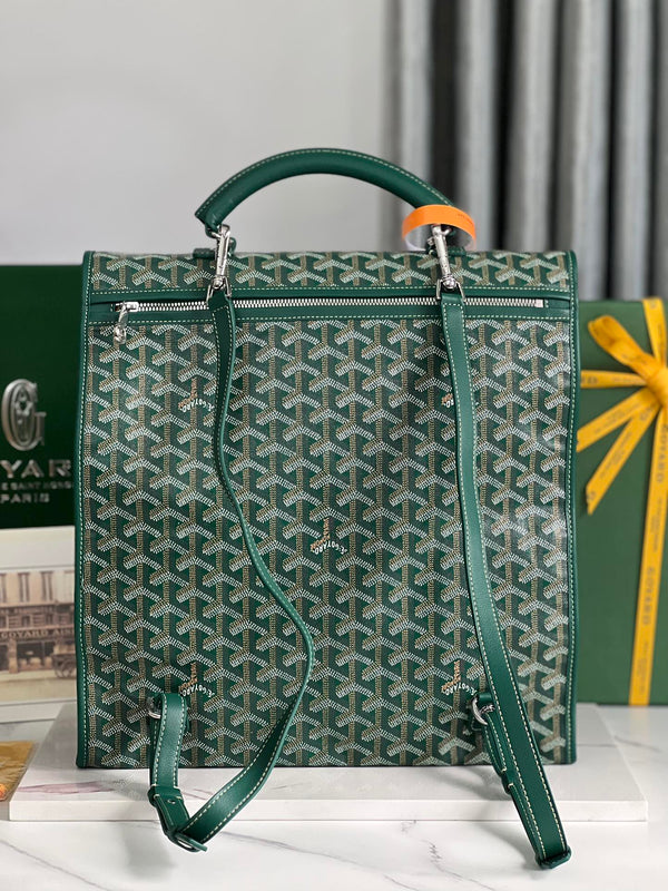 ZAINO SAINT LÉGER 35 IN TELA GOYARDINE VERDE E PELLE DI VITELLO CON PATCH CARTONI ANIMATI